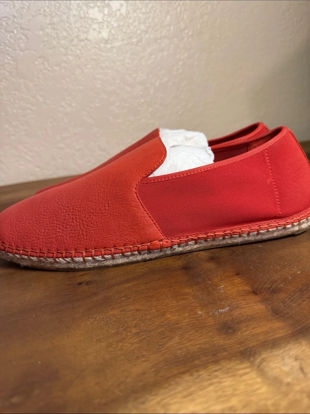 Eileen Fisher Women's Red Slip-On Leather and Mesh Flats Loafers Jute Espadrille